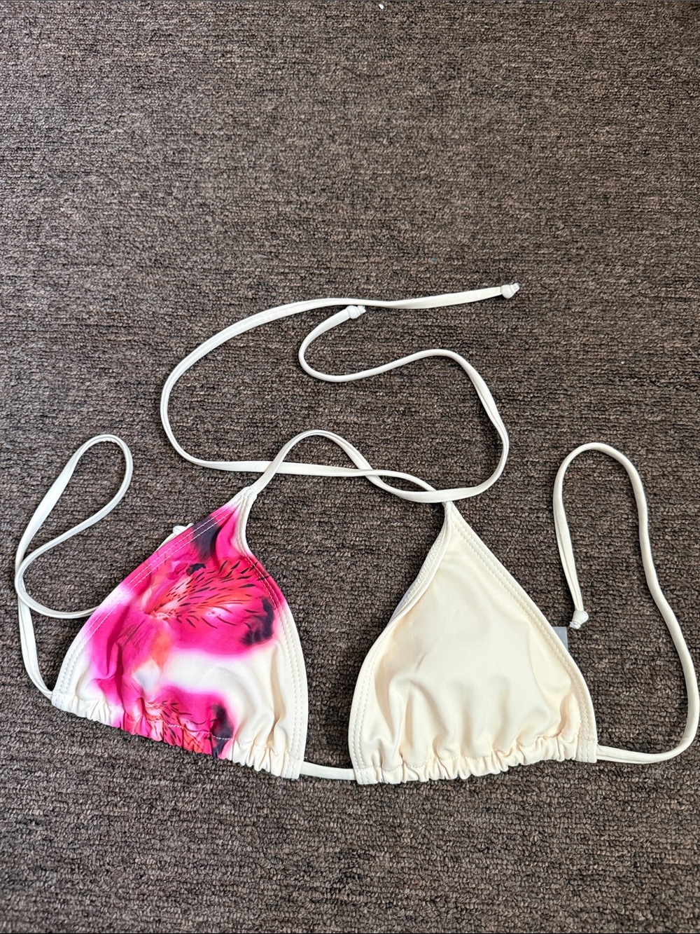 SHEIN Pink Floral & Yellow Triangle String Bikini Top